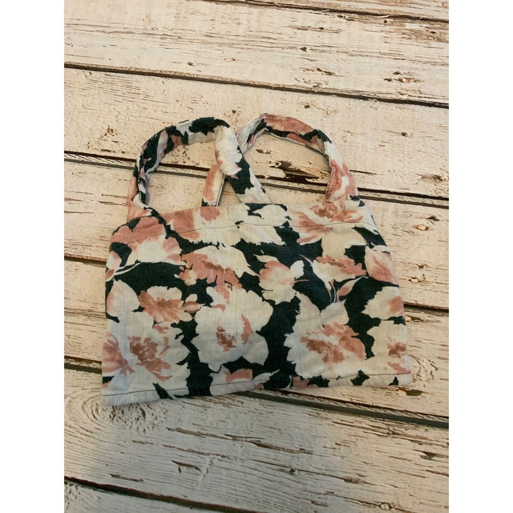 Abercrombie‎ & Fitch Floral Lace Up Back Crop Top Green Pink Womens Medium Y2K